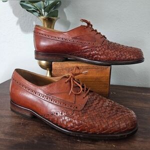 CABLE&Co. Vintage 100%Italian Leather Basket Weave Patter Lace-up Oxford Shoes!